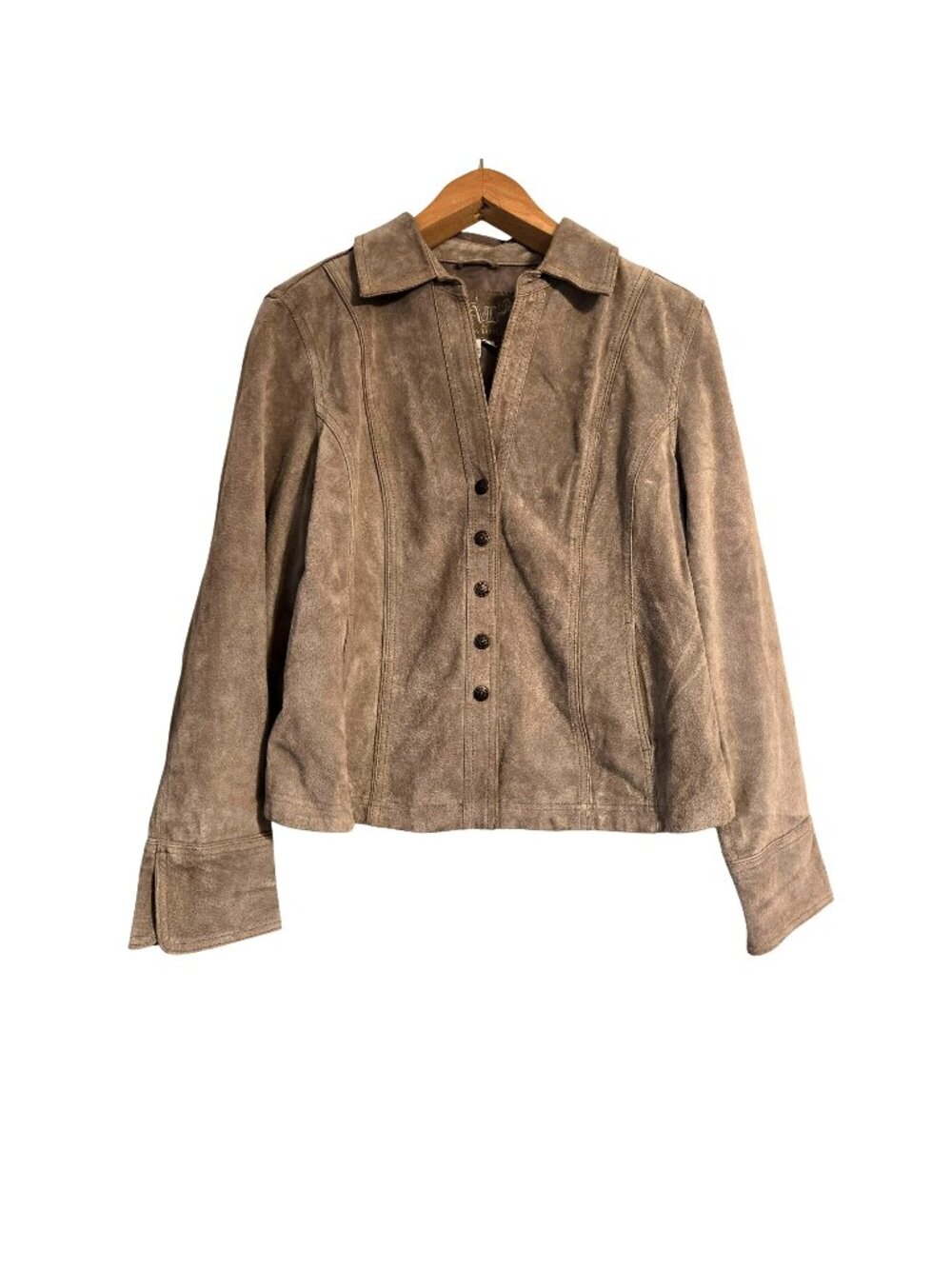 Live A Little Womens Taupe Suede Leather Y2K Snap Jacket Size PXL